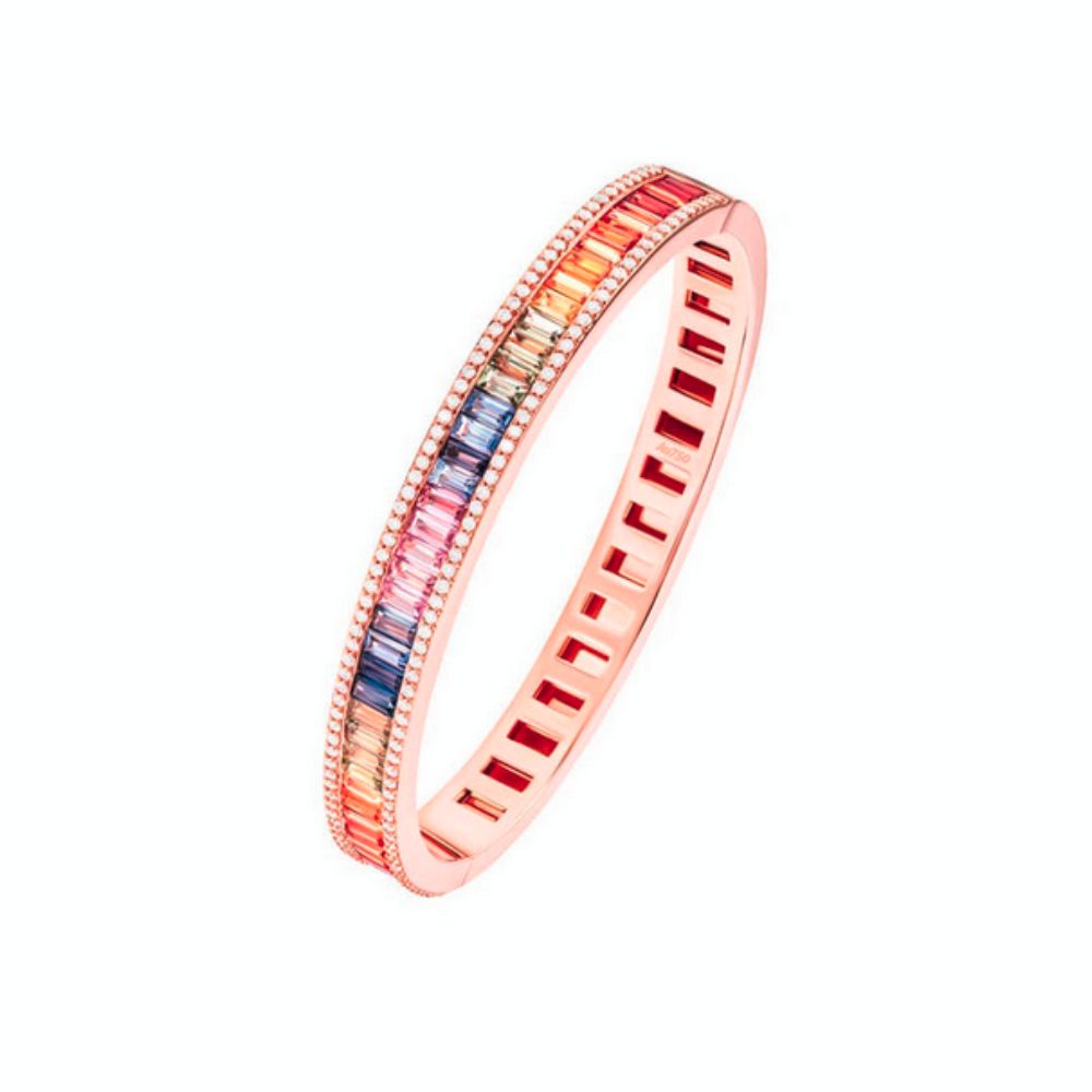 Samra Noor Rose Gold Baguette Sapphire Bangle 