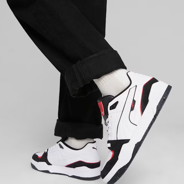 Sideview of Black and White Slipstream Sneakers with Leather Upper