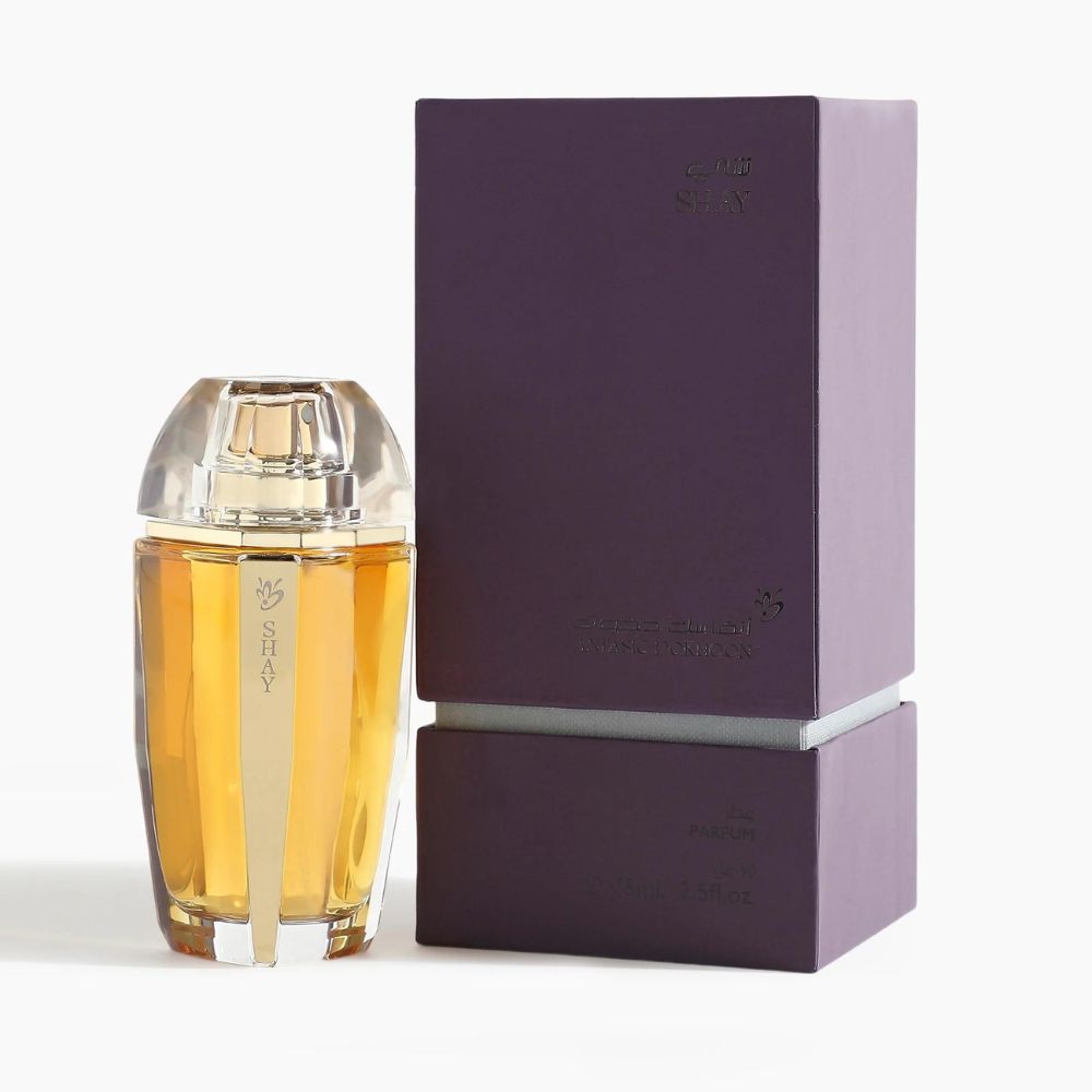 A 75mL parfum bottle of Anfasic Dokhoon's Shay Parfum along with its Box