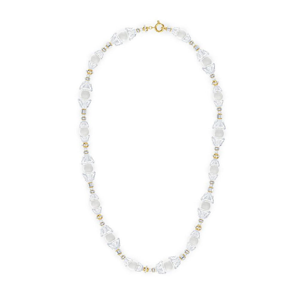 Pearl and Crystal Beaded Necklace in Gold-toned Chain