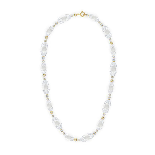 Pearl and Crystal Beaded Necklace in Gold-toned Chain