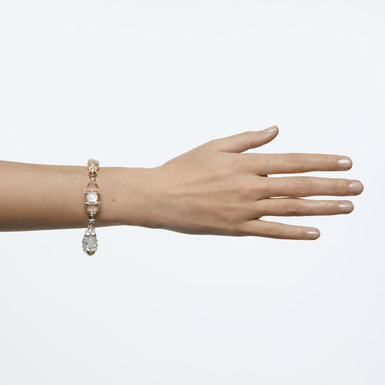 Hand of Model Wearing Pearl and Crystal Beaded Premium Bracelet