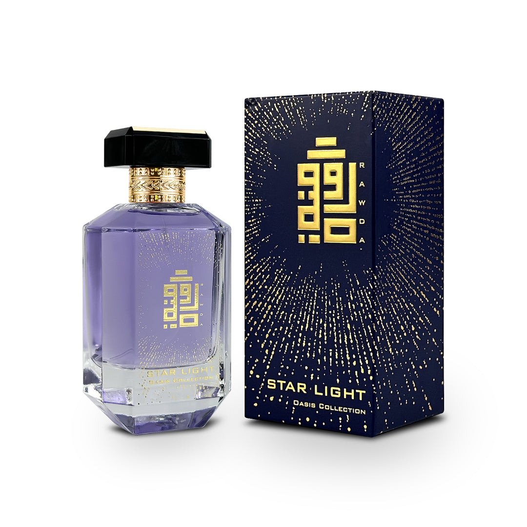 An EDP 100mL spray bottle of Starlight perfume by Rawda along with the Box