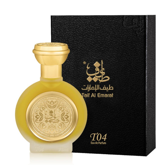 An EDP 75mL bottle of T04 by Taif Al Emarat along with its Box