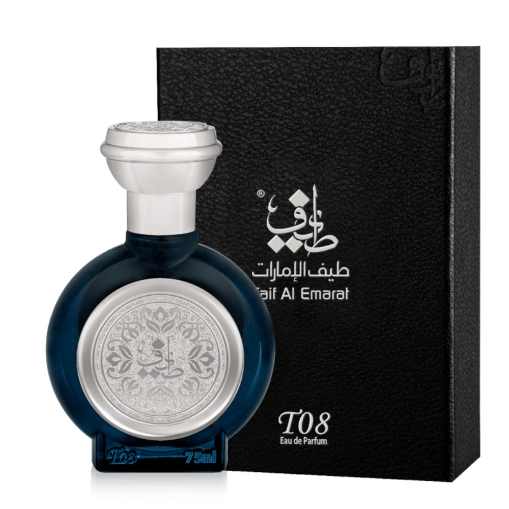 An EDP 75mL bottle of T08 perfume by Taif Al Emarat along with its Box