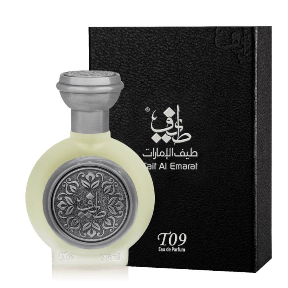 An EDP 75mL bottle of T09 by Taif Al Emarat  along with its Box