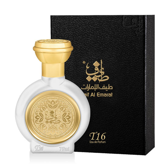 An EDP 75mL bottle of T16 Musk Honey by Taif Al Emarat along with its Box