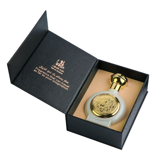 An EDP 75mL bottle of T16 Musk Honey by Taif Al Emarat in its open Box