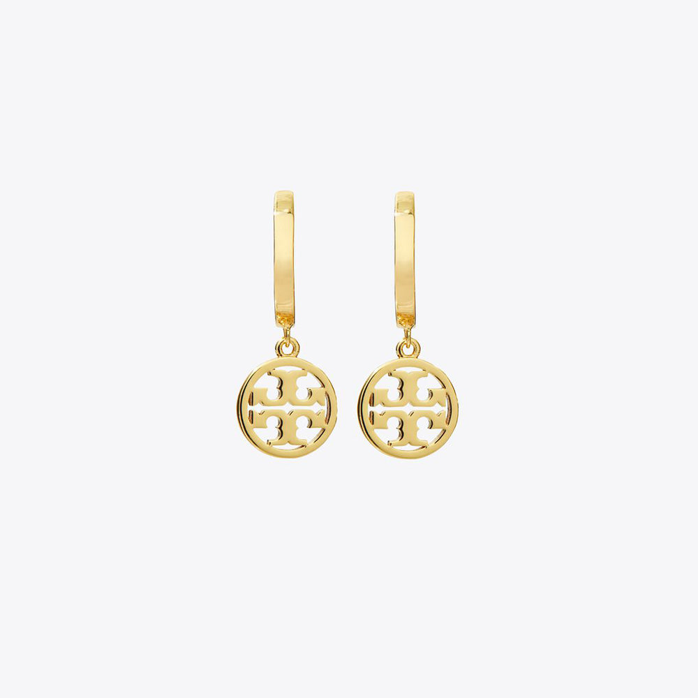 Tory Burch Miller Huggie Hoop Earrings with Double T Drop 