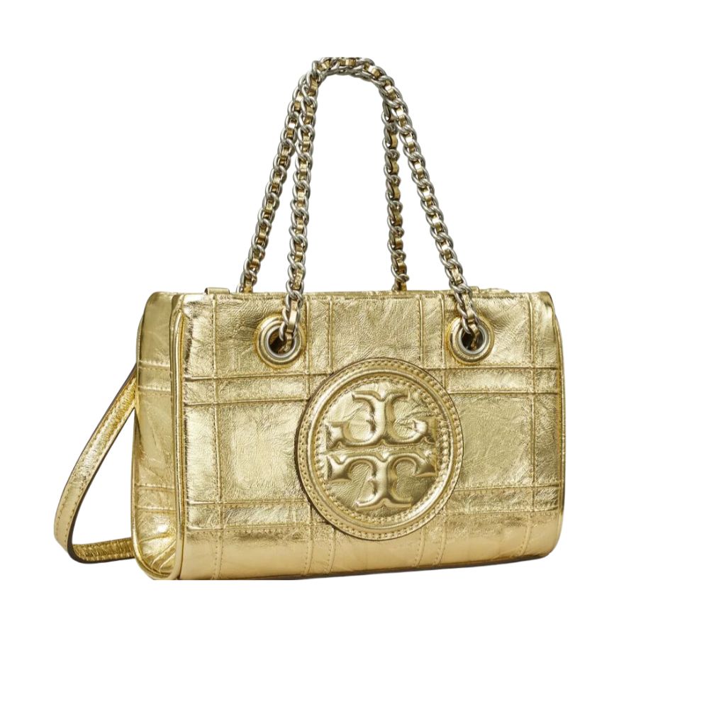 Crinkled Golden Napa Leather Bag with Solid Leather Base and Double T