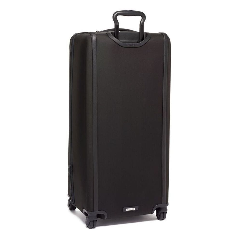 Black suitcase with wheels on a white background