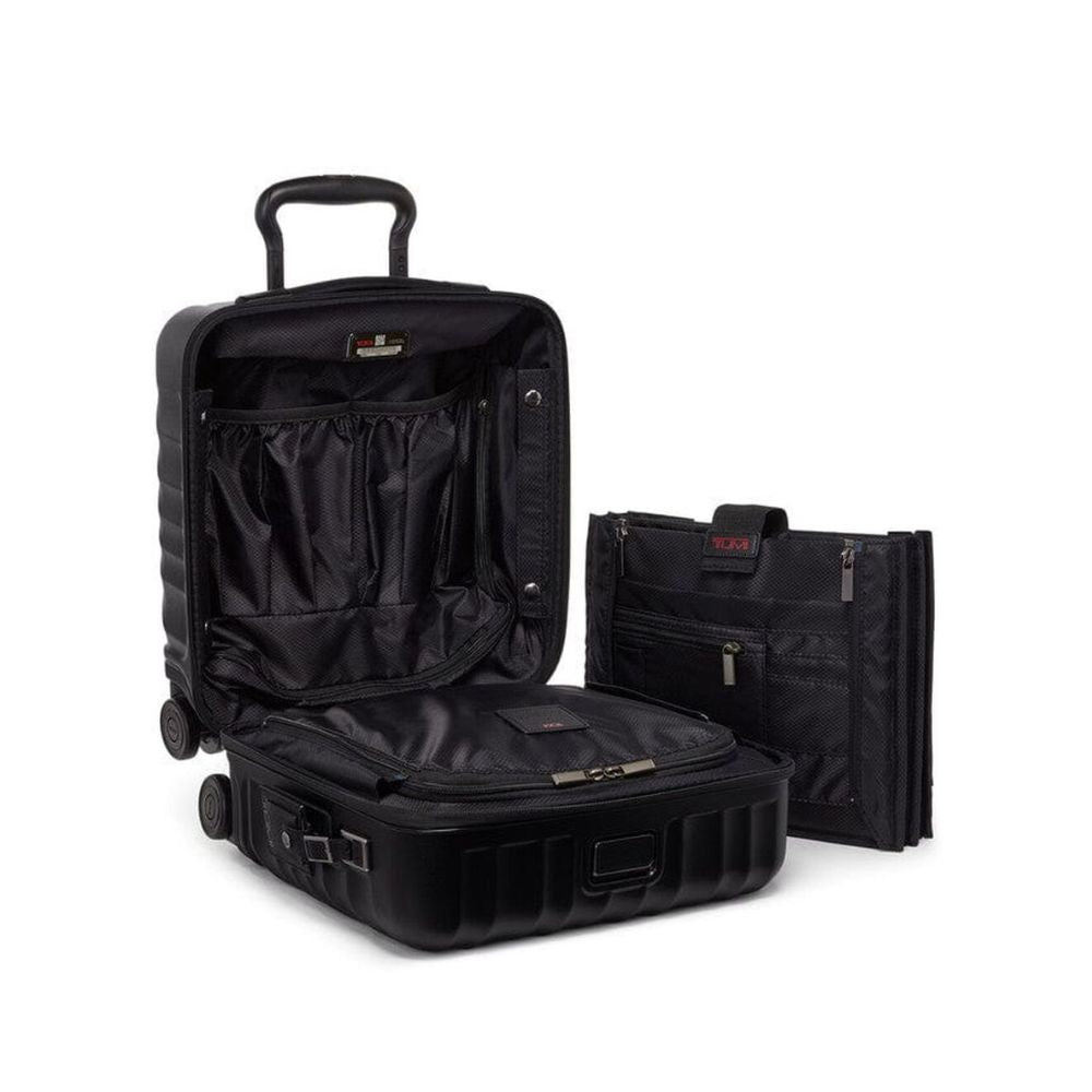 Black suitcase with a smaller black bag on a white background