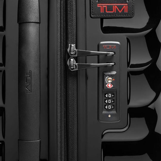 Close up of the combination lock and handle on TUMI 19 Degree Expandable Case 139685-1596