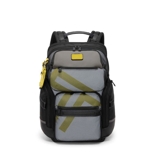 Backpack with gray and black design on a white background