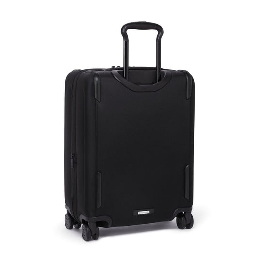 Black suitcase with wheels on a white background