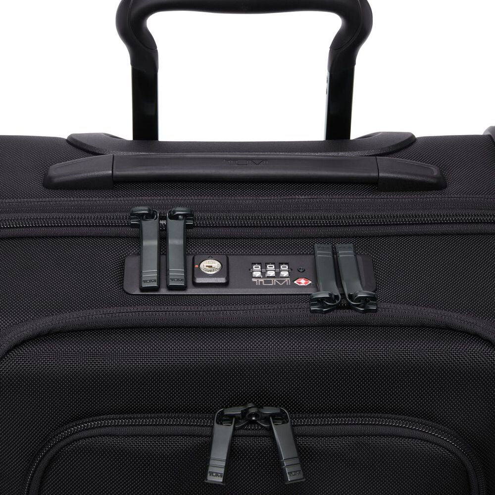 Close up of combination lock and handle on TUMI Alpha Expandable Carry-On 159003-A872 in Black