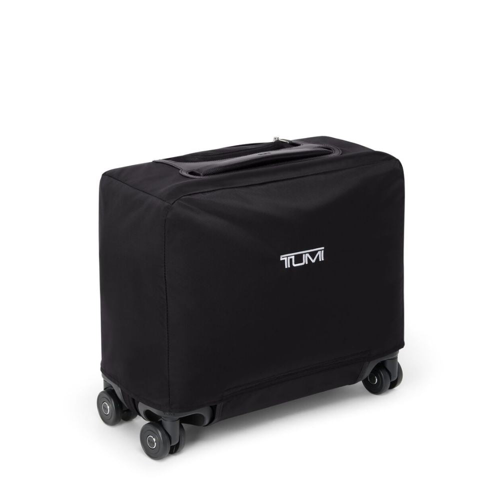 Black suitcase with TUMI logo on a white background