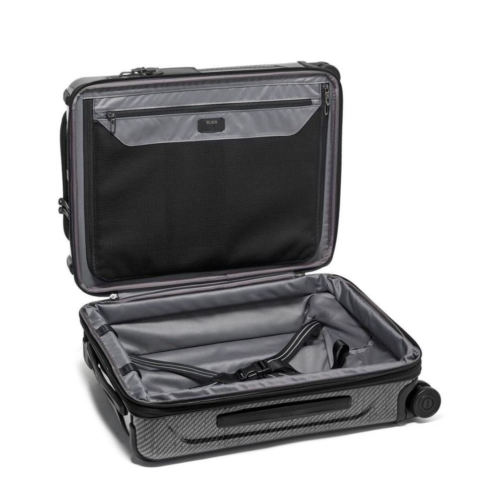Open black suitcase with a white background