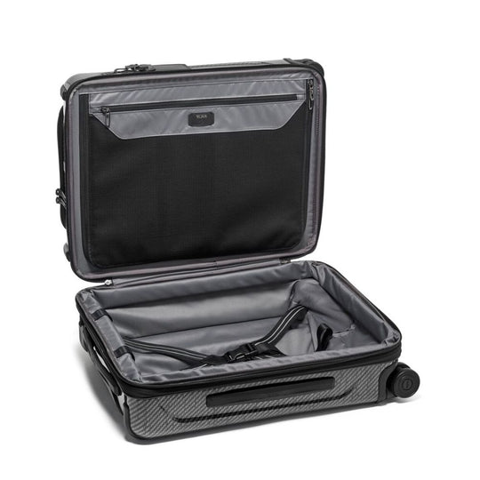 Open black suitcase with a white background
