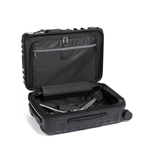 Black open suitcase on a white background