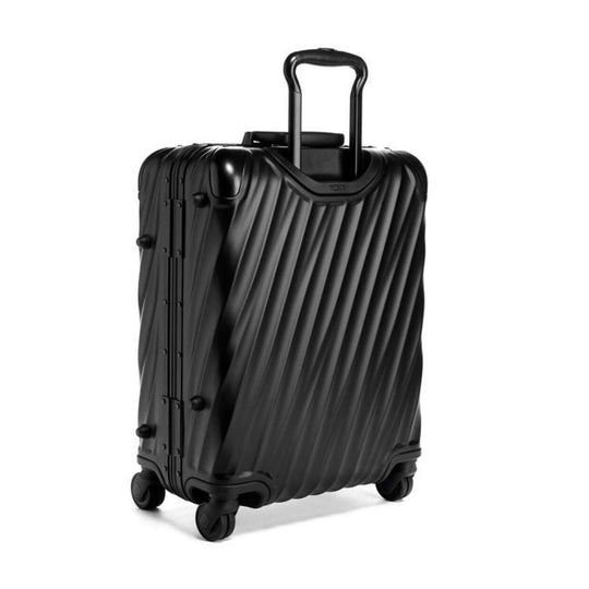 Black suitcase with a handle on a white background