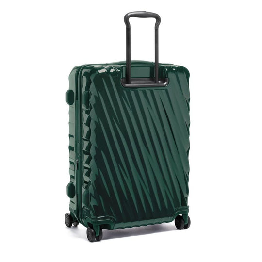Green suitcase with a textured pattern on a white background
