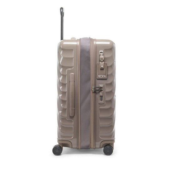 Moon Rock color TUMI 19 Degree Expandable Case with a zipper on a white background