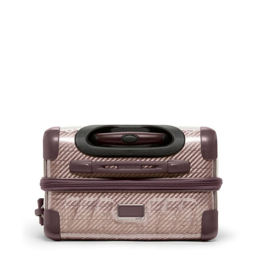 Small suitcase with a textured pattern and brown accents on a white background