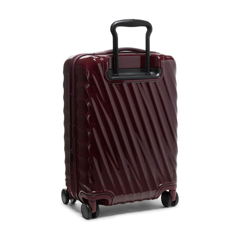 Maroon suitcase with black handle on a white background