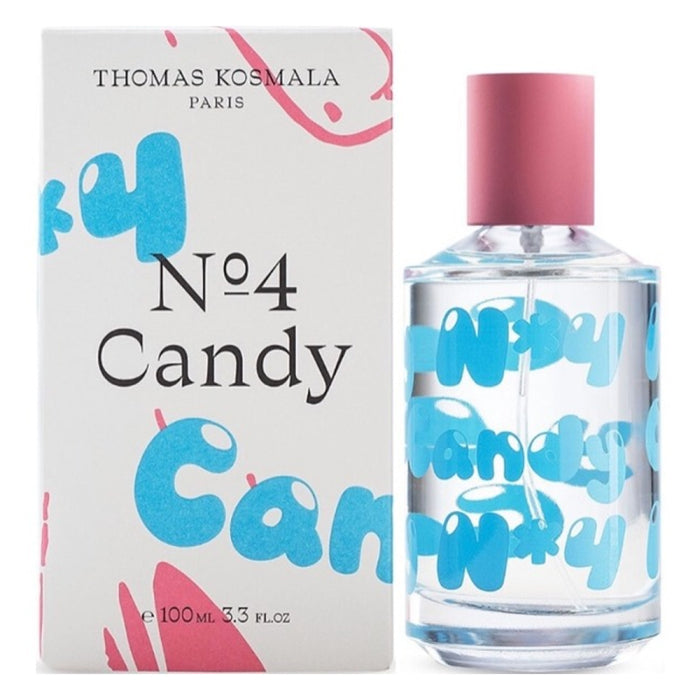 An EDP 100mL bottle of Thomas Kosmala No.4 Candy perfume along with its box