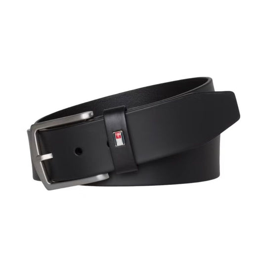 Tommy Hilfiger Men's Leather Belt with Metal Buckle - Black