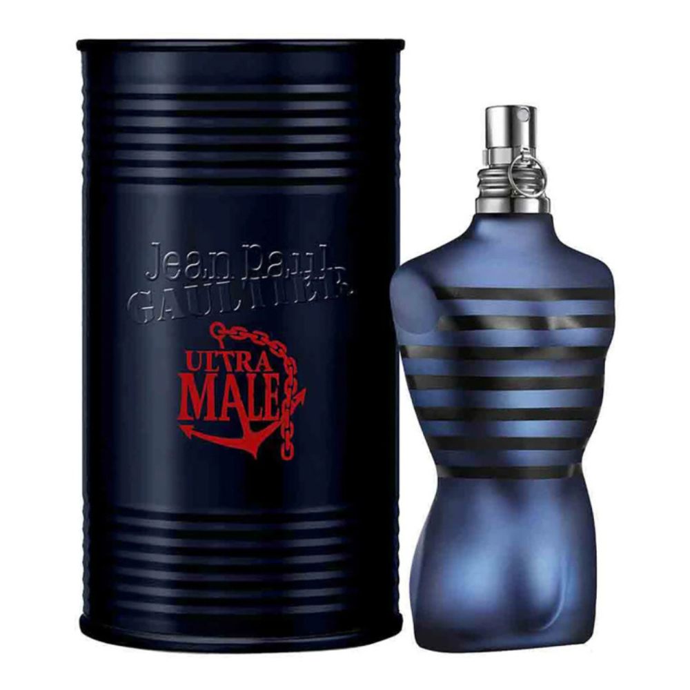 An EDT 125mL bottle of Ultra Male by Jean Paul Gaultier along with its Box