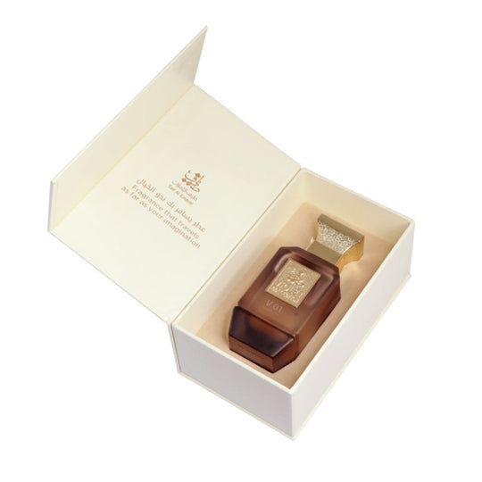 An EDP 75mL bottle of V01 by Taif Al Emarat in its open Box