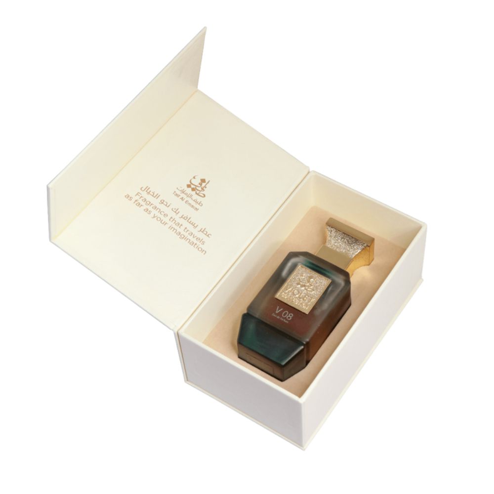 An EDP 75mL bottle of V08 by Taif Al Emarat in its open Box