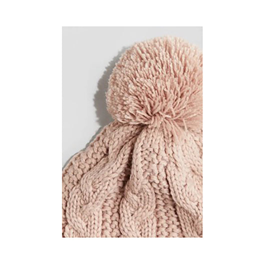 Cable-Knit Beanie with Pom-pom