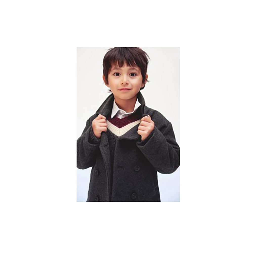 Boy in Dark Grey Felt-fabric Double-breasted Pea Coat