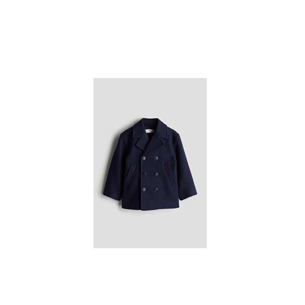 Navy Blue Felt Fabric Pea Coat for Boys