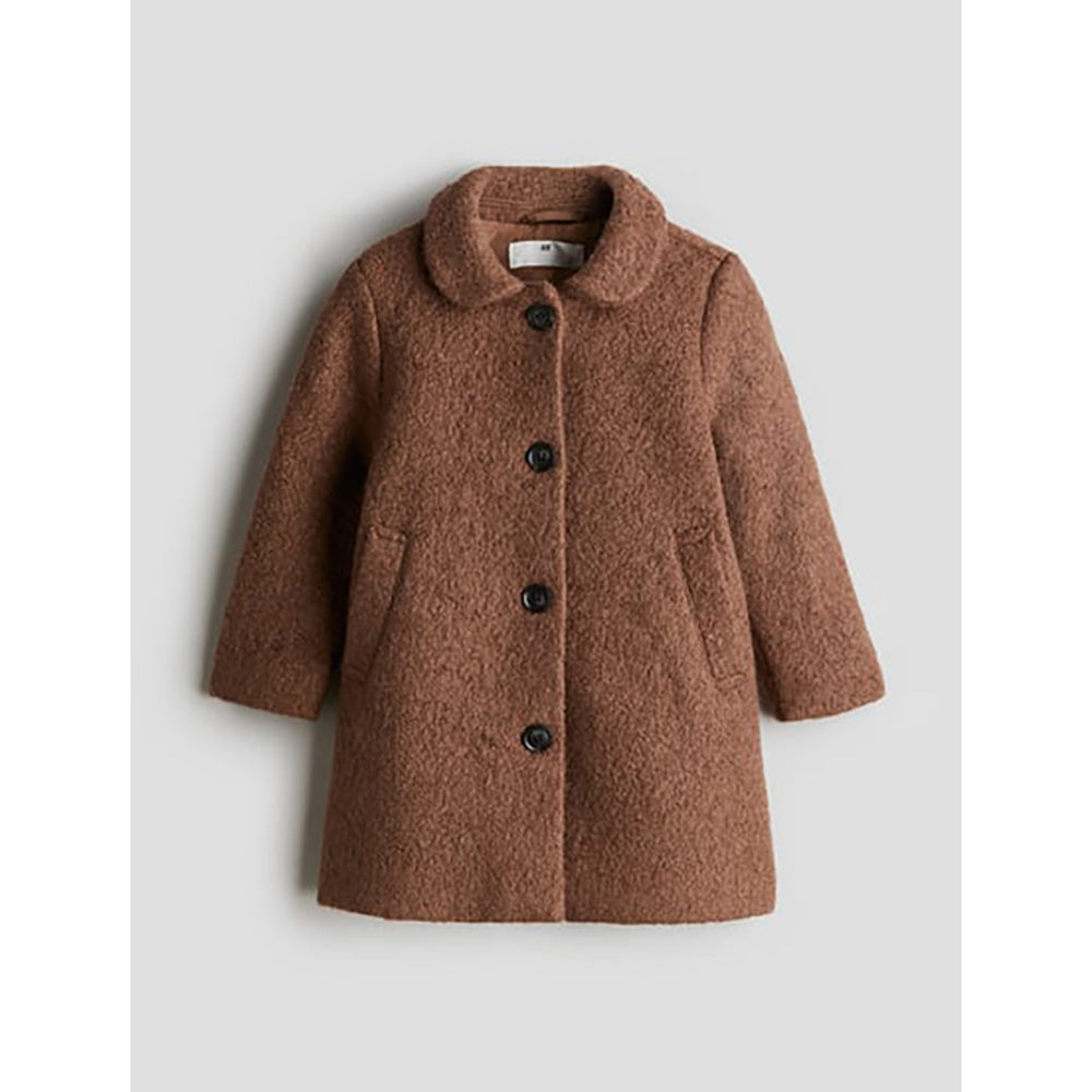 Brown Fluffy Jacket with Round Collar and Button Closure