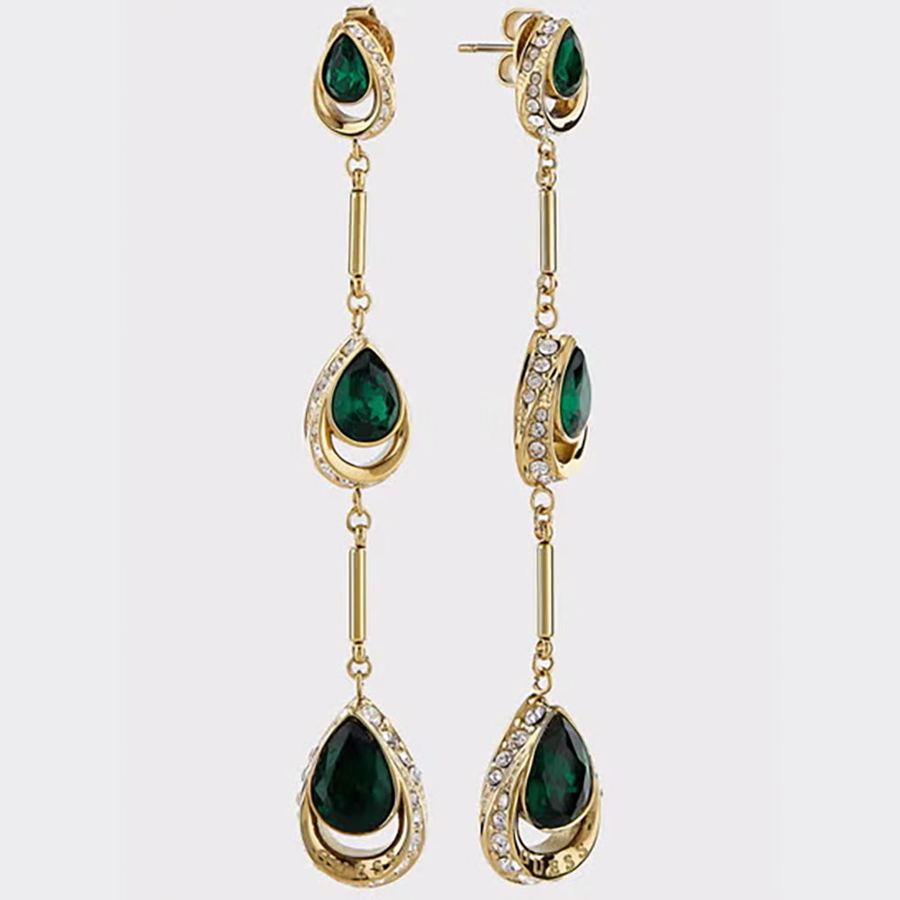 Guess, Pair of Teardrop Earrings Studded with Green Faux Stone