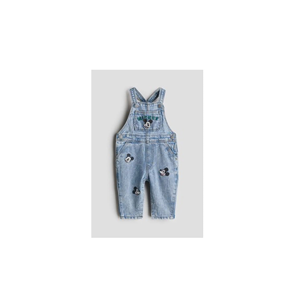 Washed-out Blue Denim Dungaree with Embroidered Detail