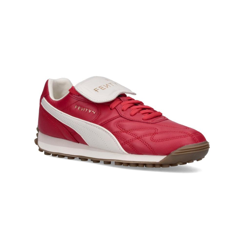 Red Oil-treated Leather Sneakers with Golden Embossing