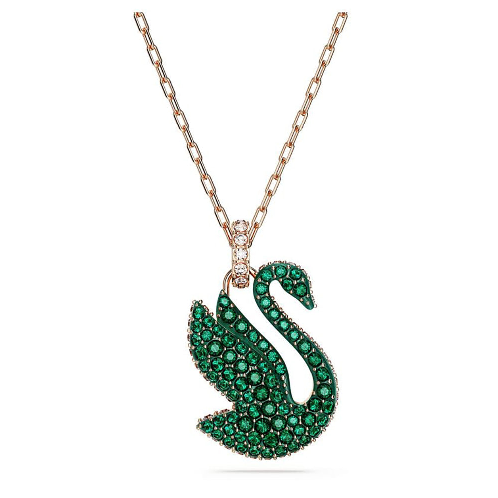 Rose-gold Tone Plated Green Crystal Paved Swan Pendant