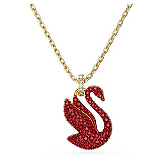 Swarovski Gold Tone Plated Red Crystal Paved Swan Pendant