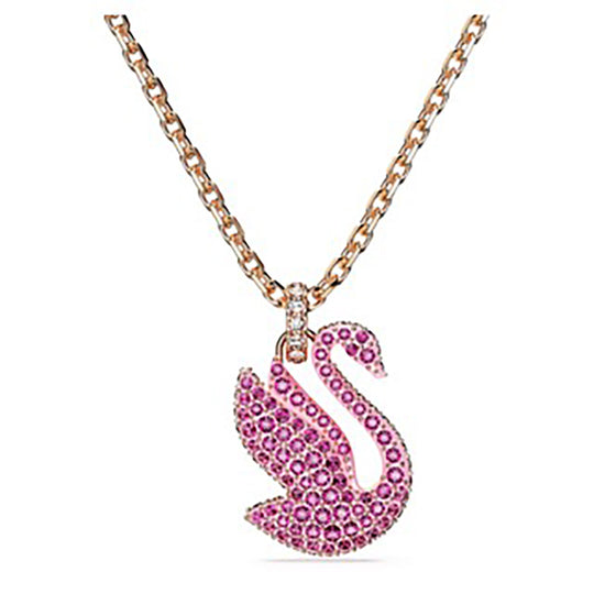 Swarovski Rose-gold Plated Swan Pendant Paved with Pink Crystal