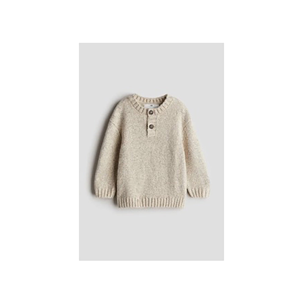 Beige Henly Jumper with Ribbed Neckline, Cuffs and Hem