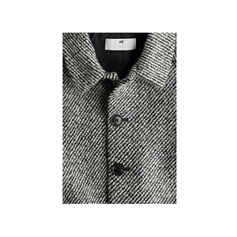 Weave patten Wool-blend Coat with Turn-down Collar