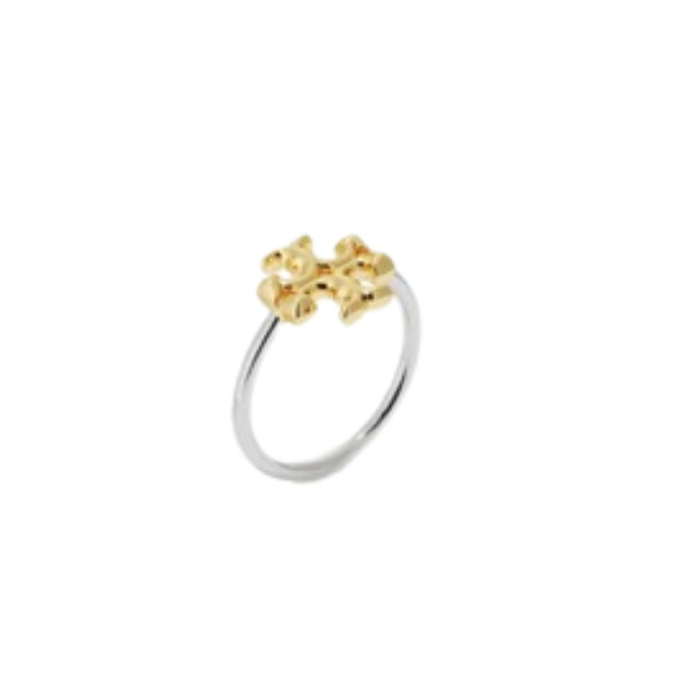 Gold Plated Polished Brass Ring with Tory Burch Logo Design